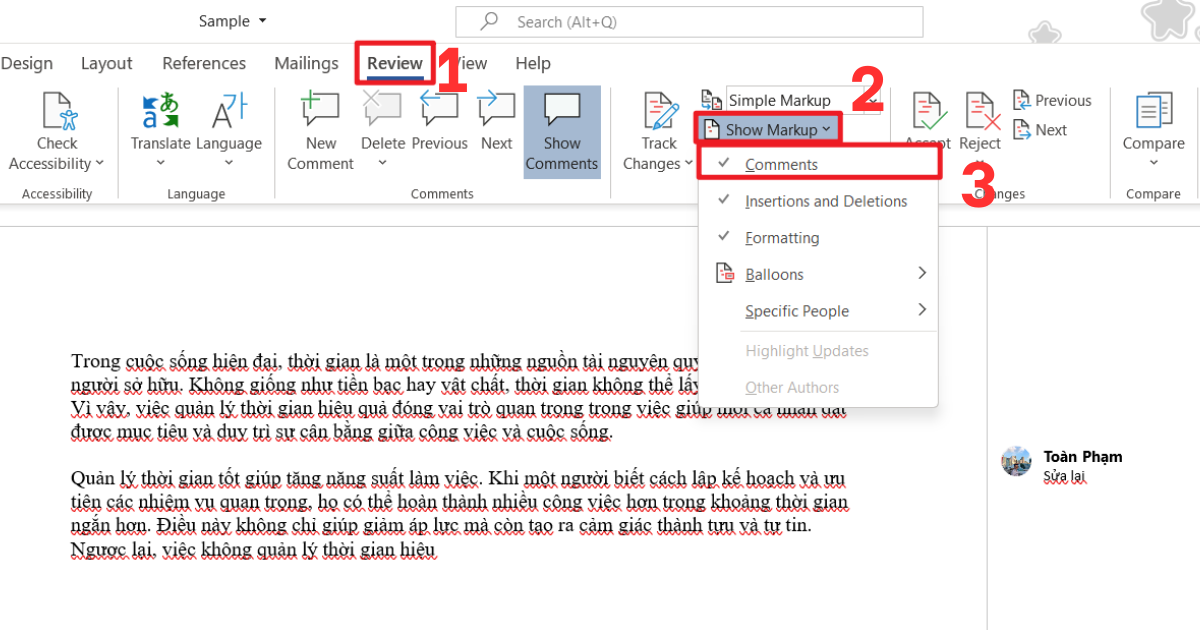 Tắt comment trong Word