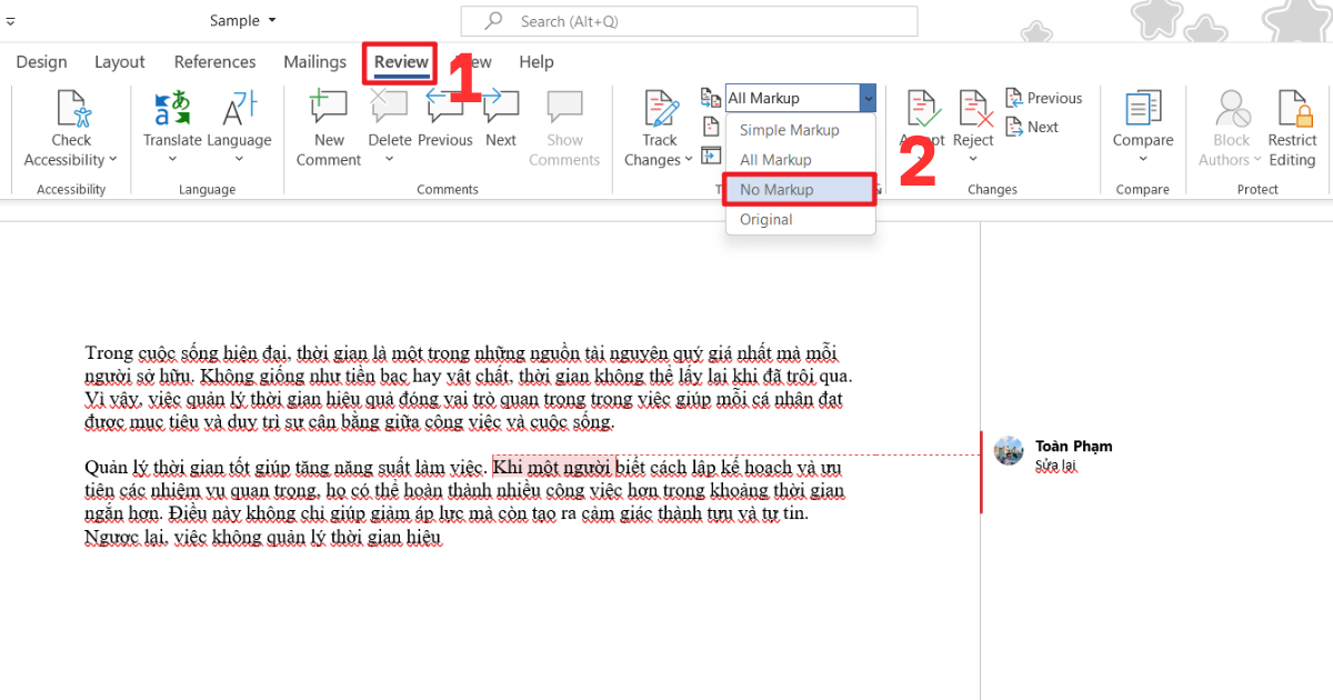 Tắt comment trong Word