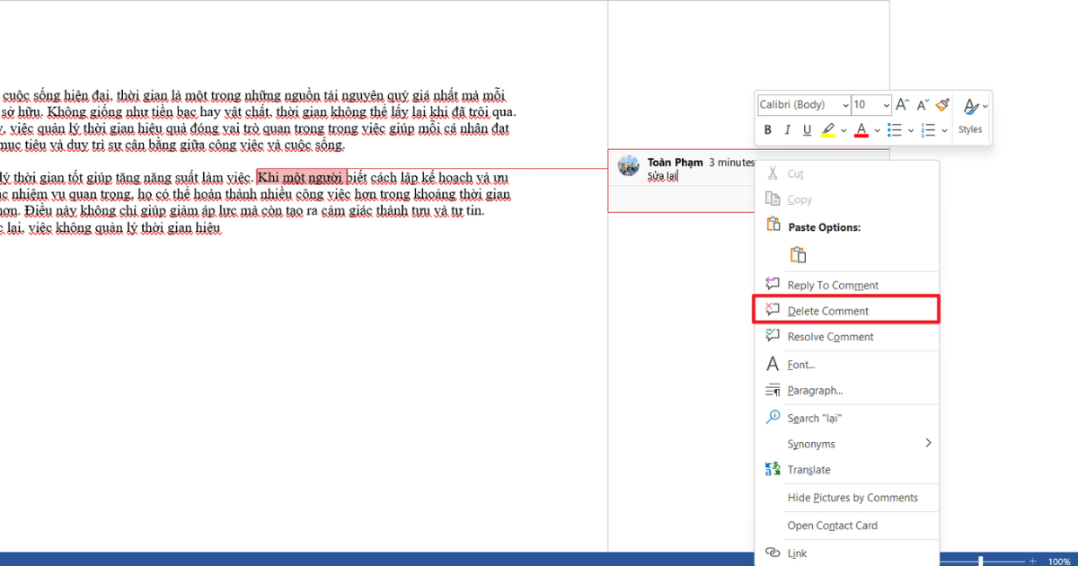 Tắt comment trong Word