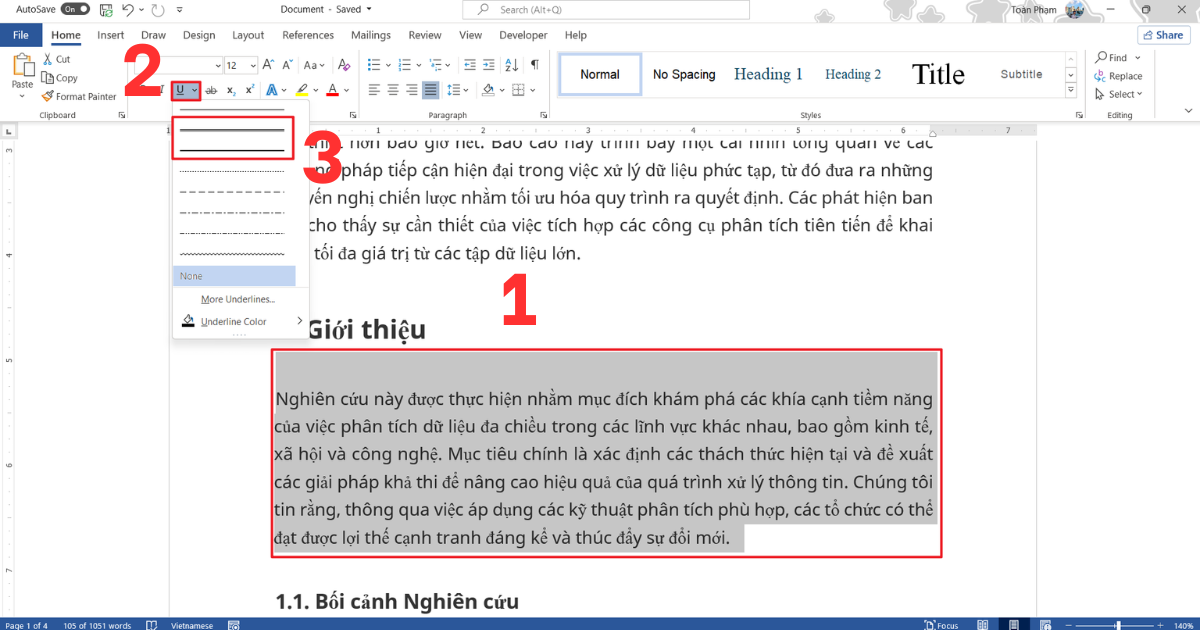 Cách gạch chân trong Word