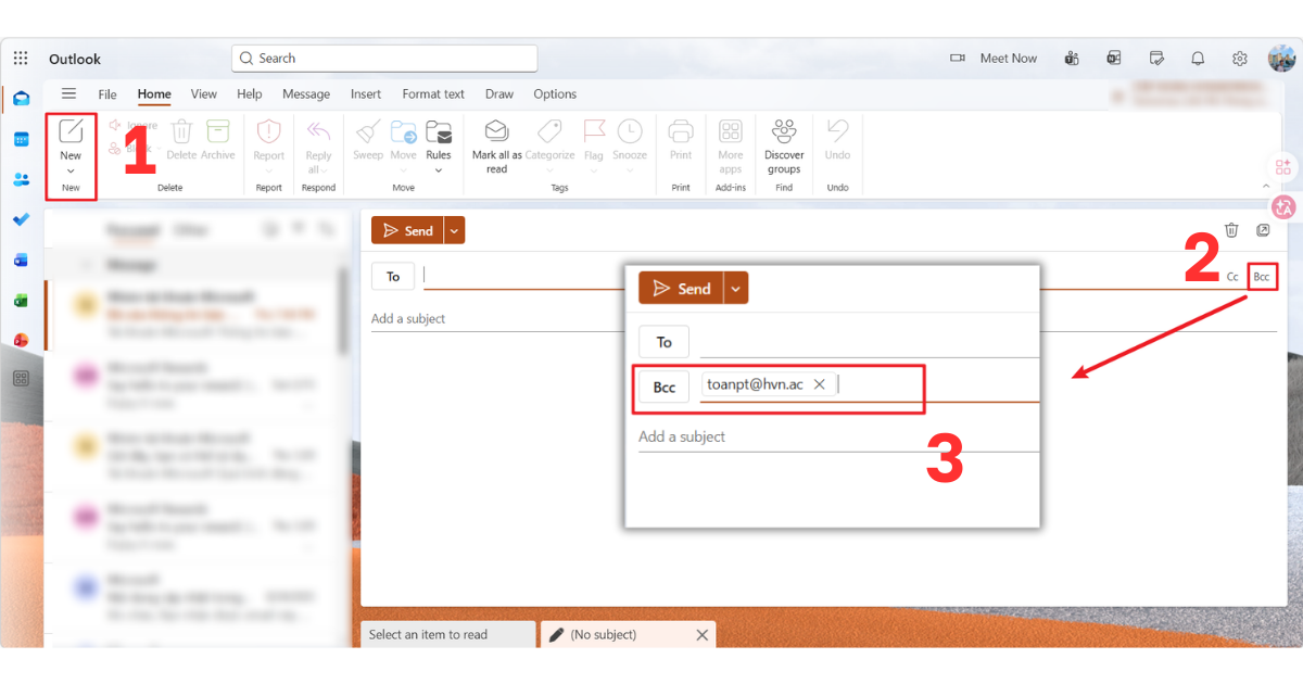 Cách gửi mail bcc trong Outlook