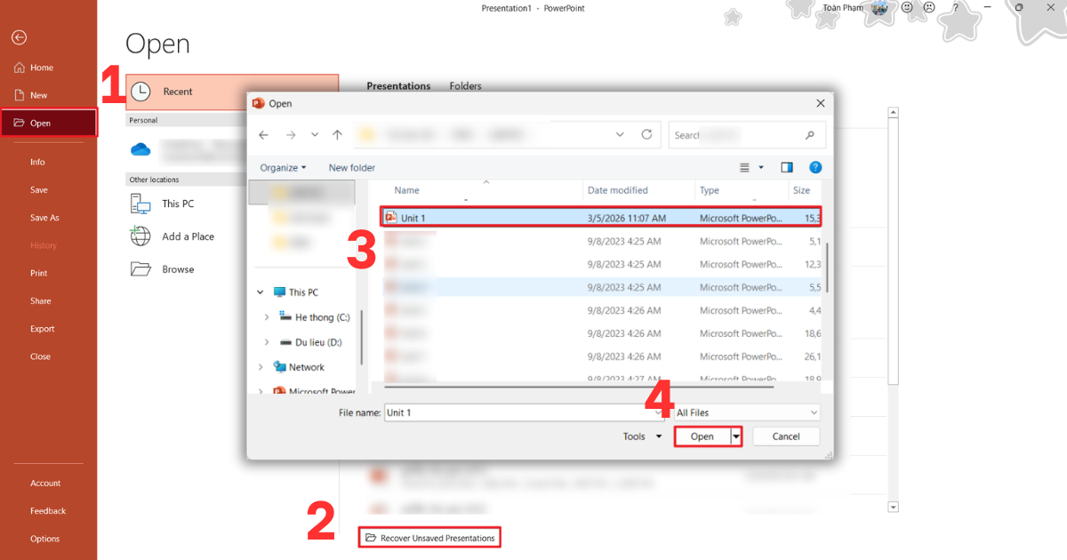Cách khôi phục file PowerPoint chưa lưu