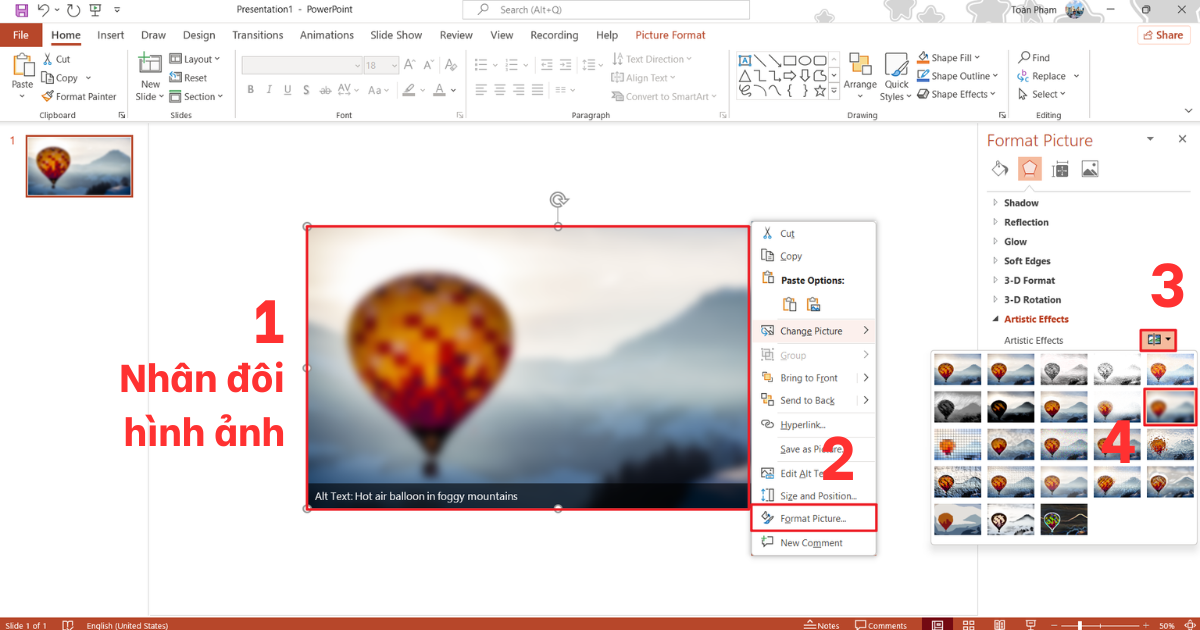 Cách làm mờ ảnh trong PowerPoint
