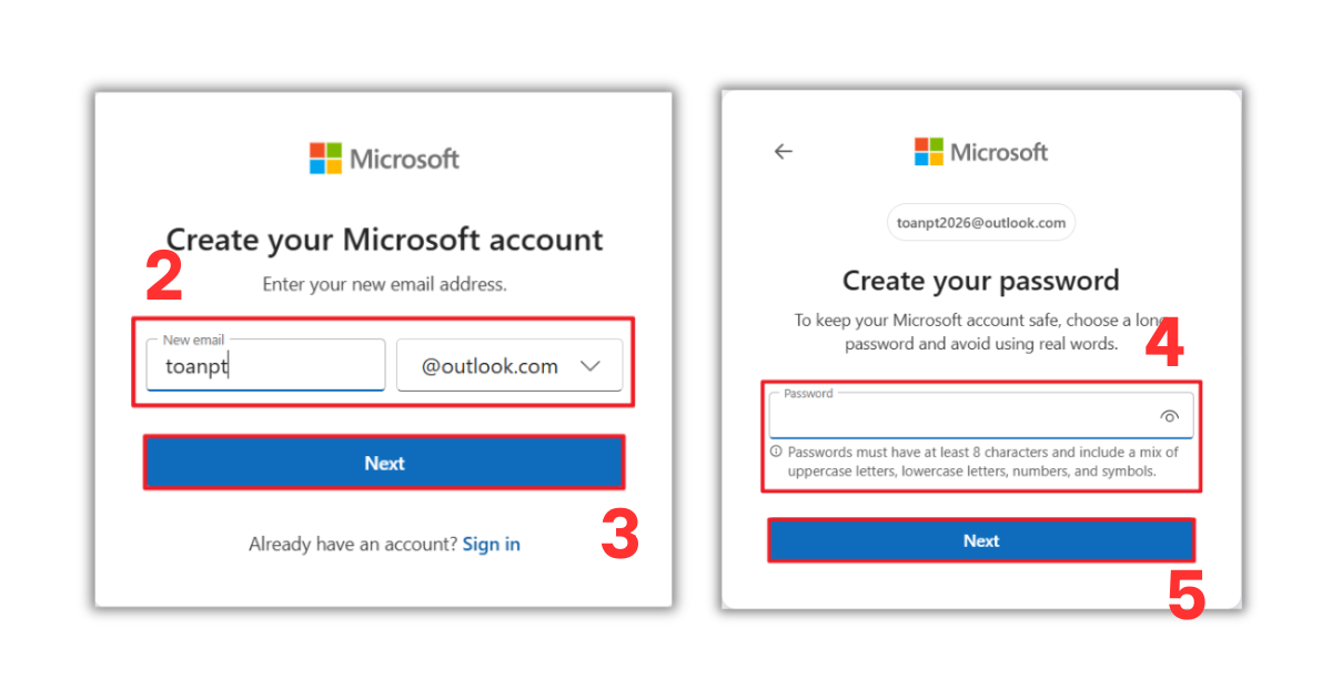 Cách tạo tài khoản Outlook
