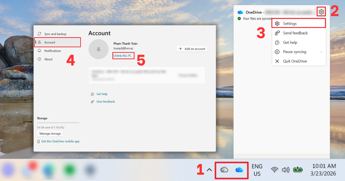 Cách thoát tài khoản onedrive trên máy tính Cách thoát tài khoản onedrive trên máy tính