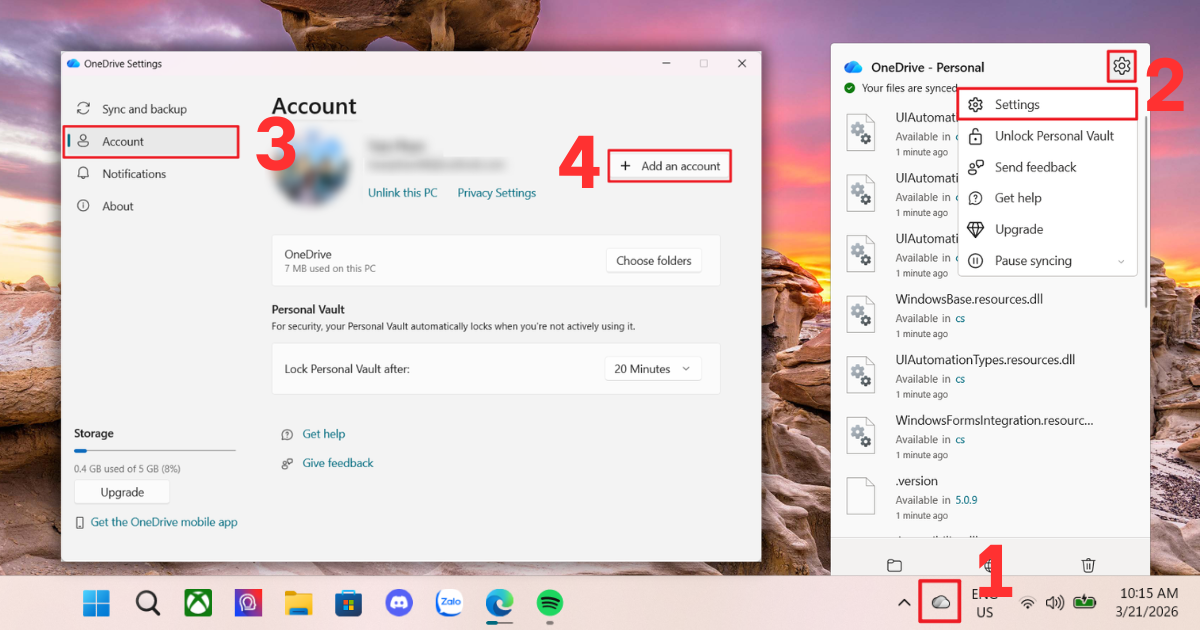 Đăng nhập 2 tài khoản OneDrive trên máy tính