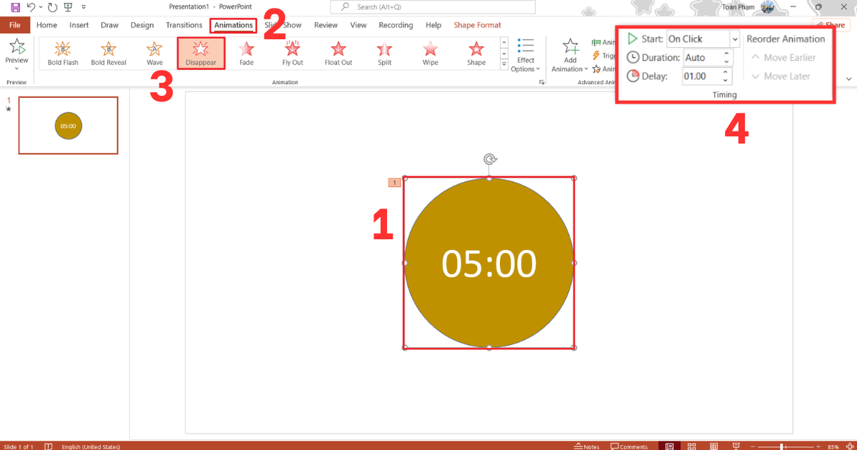 Đồng hồ đếm ngược trong PowerPoint