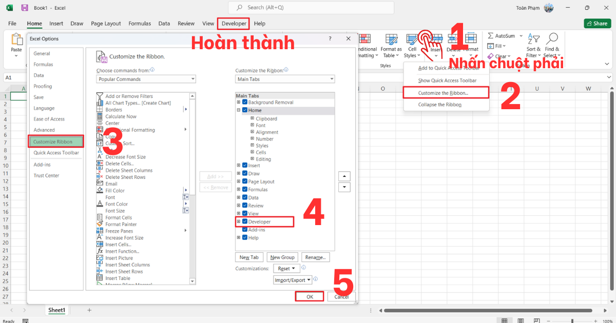 Thẻ Developer trong Excel