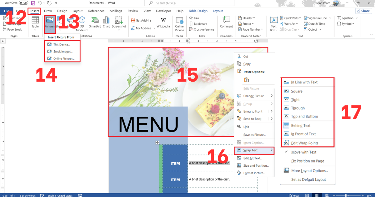 Thiết kế menu trong word