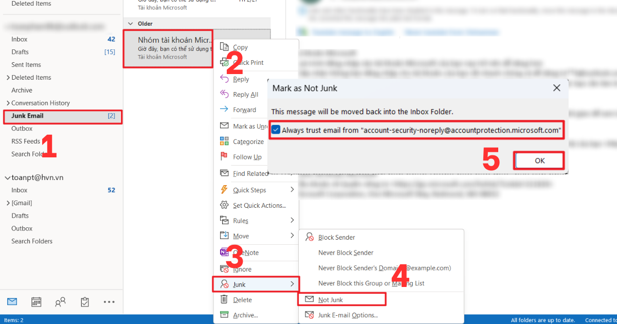 Tìm thư spam trong Outlook