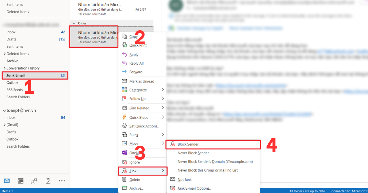 Tìm thư spam trong Outlook