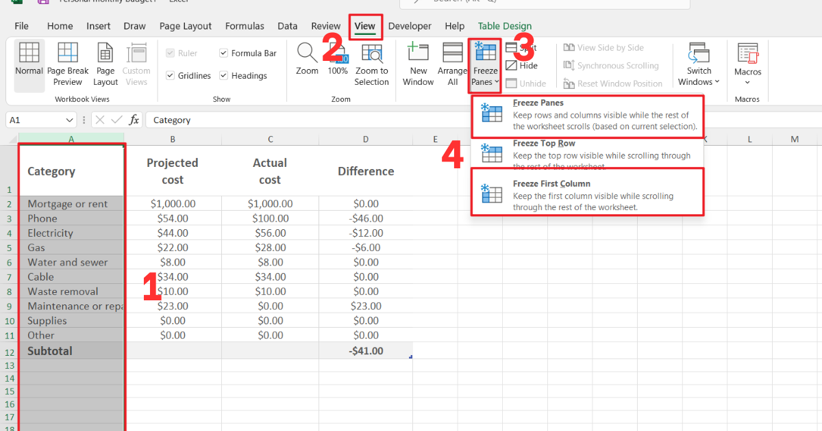 Cách cố định dòng trong Excel