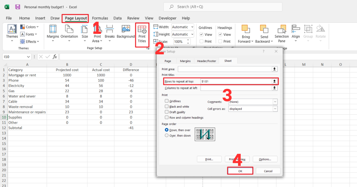 Cách cố định dòng trong Excel