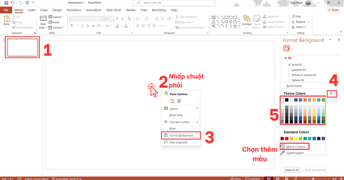 Cách đổi nền 1 slide trong PowerPoint