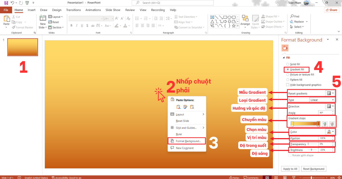 Cách đổi nền 1 slide trong PowerPoint