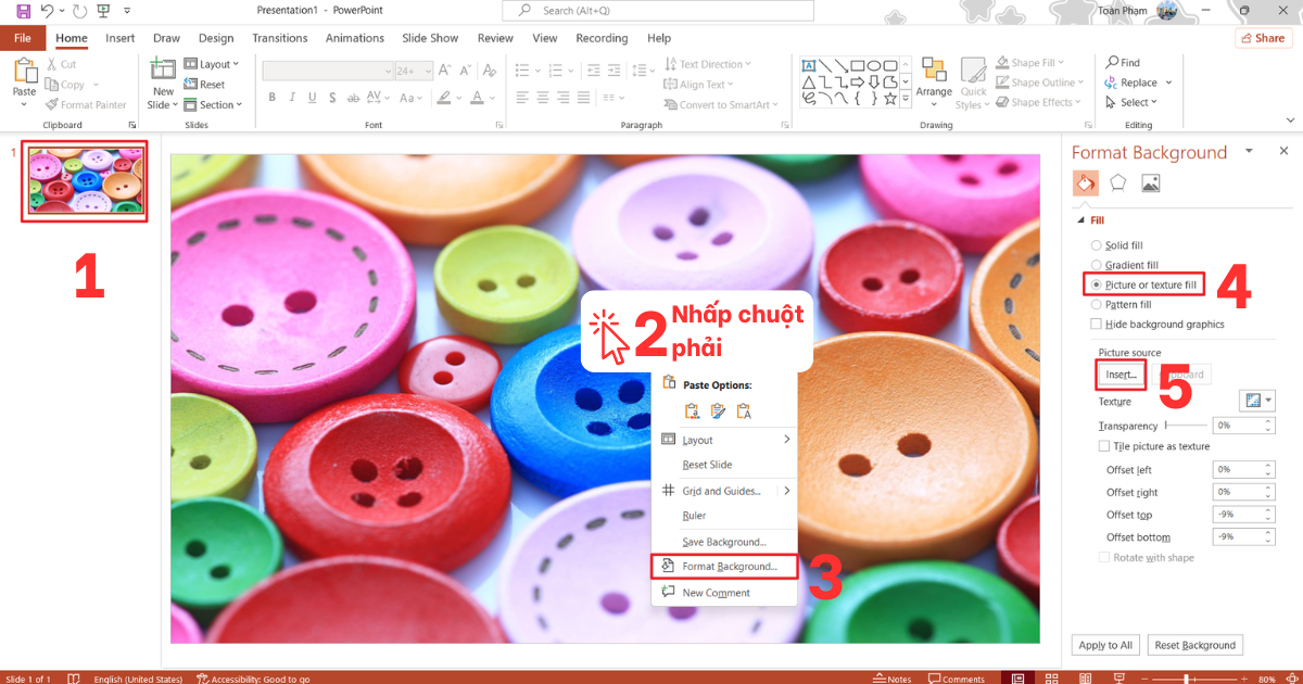 Cách đổi nền 1 slide trong PowerPoint