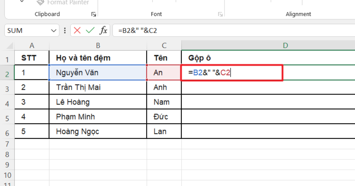 Cách gộp ô trong Excel không mất dữ liệu
