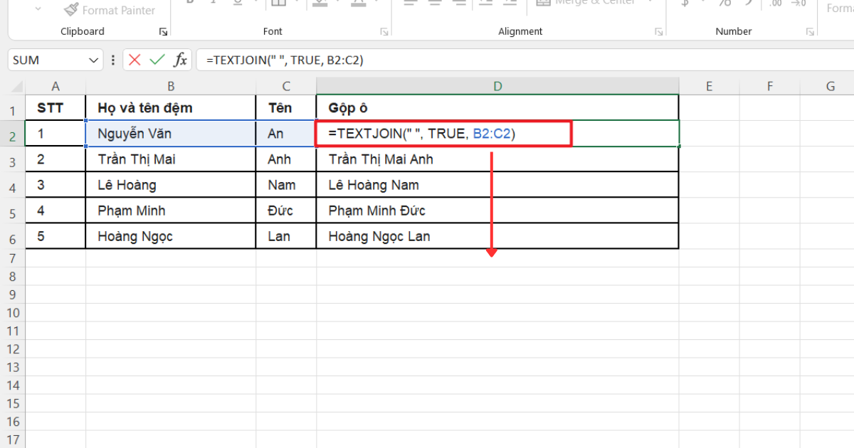 Cách gộp ô trong Excel không mất dữ liệu