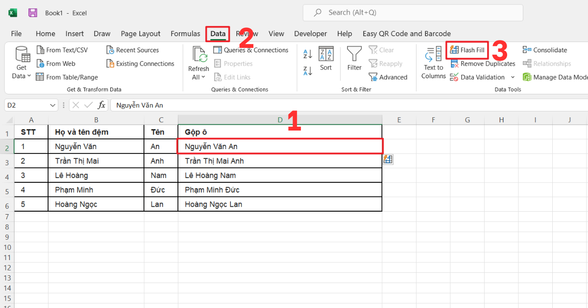 Cách gộp ô trong Excel không mất dữ liệu