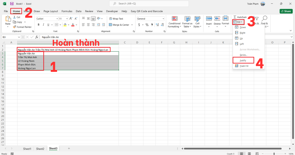 Cách gộp ô trong Excel không mất dữ liệu