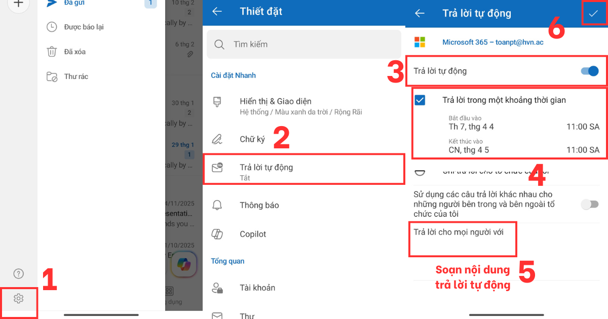 cài đặt mail tự động trả lời trong Outlook