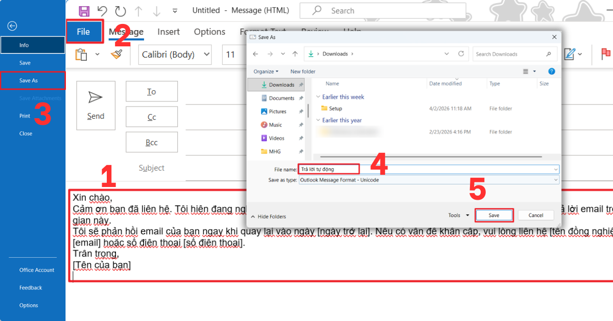 cài đặt mail tự động trả lời trong Outlook