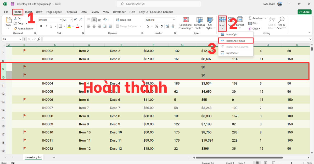 Chèn hàng trong Excel Chèn hàng trong Excel
