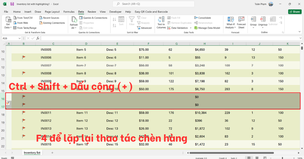 Chèn hàng trong Excel Chèn hàng trong Excel