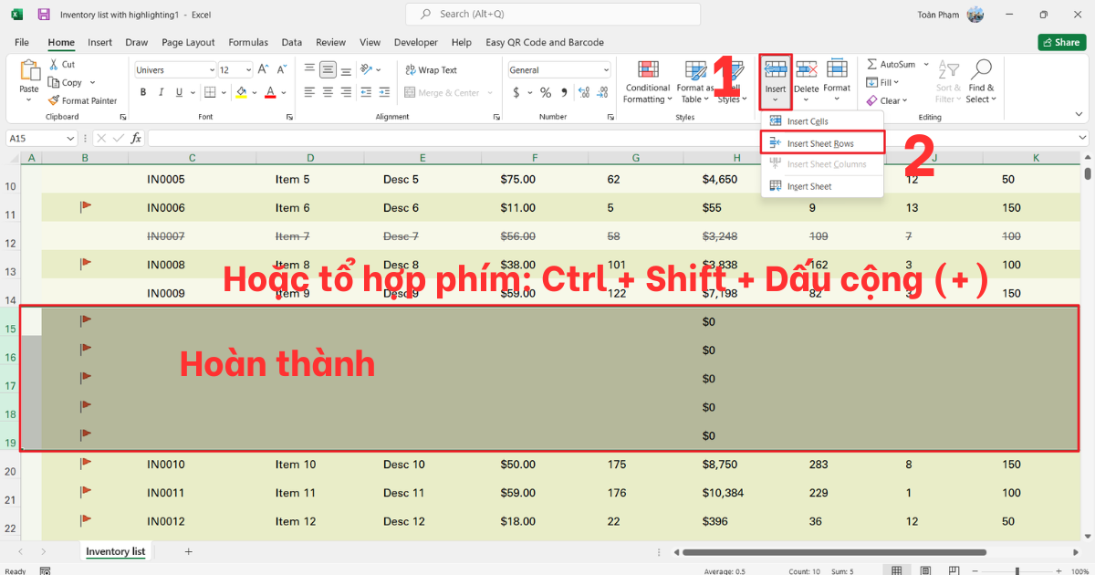 Chèn hàng trong Excel Chèn hàng trong Excel