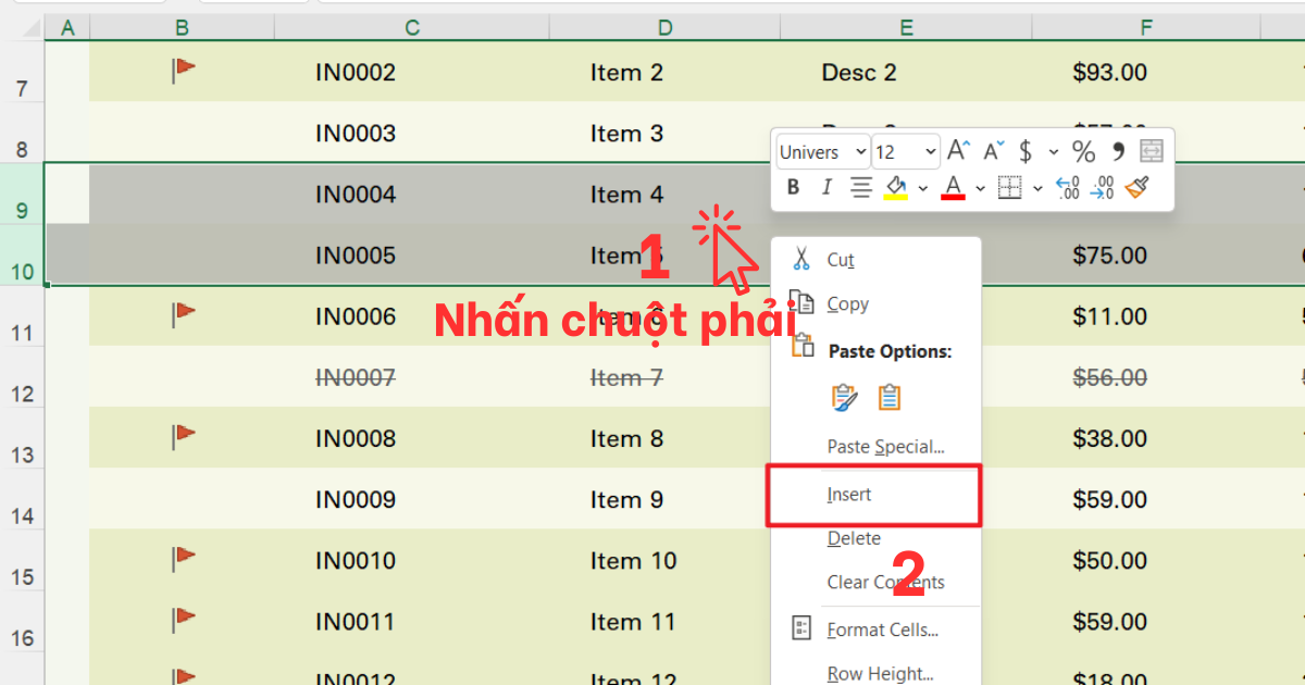 Chèn hàng trong Excel Chèn hàng trong Excel