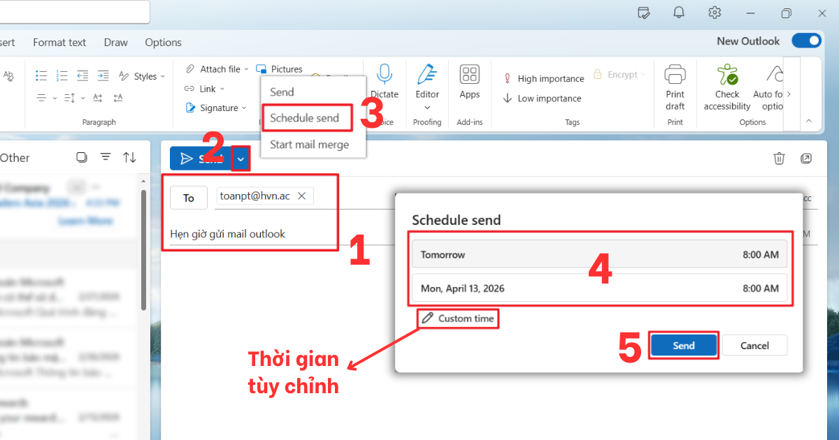 Hẹn giờ gửi mail outlook