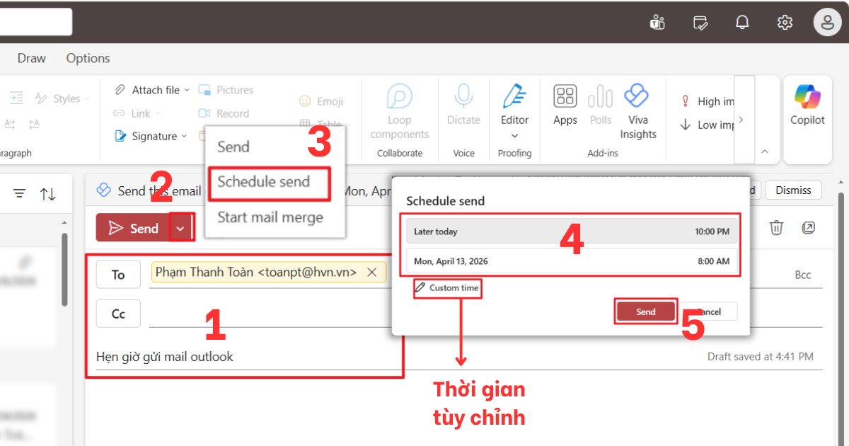 Hẹn giờ gửi mail outlook