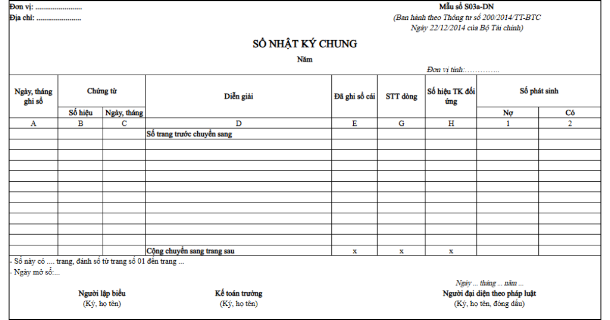 Mẫu sổ nhật ký chung Excel