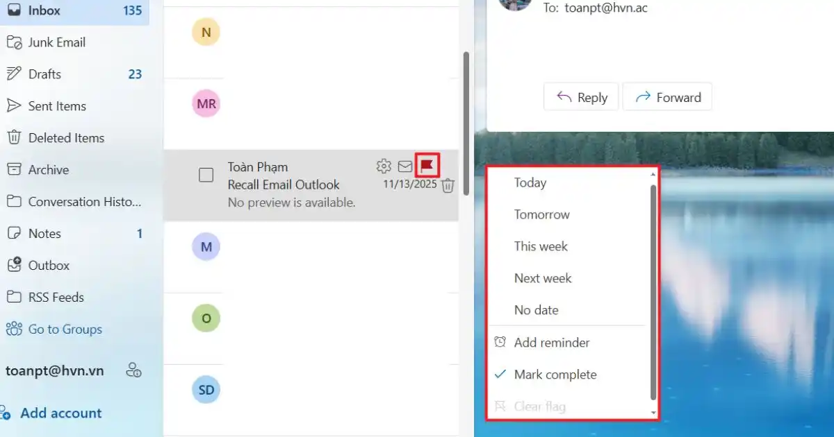 Cách ghim Email Outlook