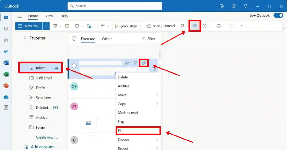 Cách ghim Email Outlook