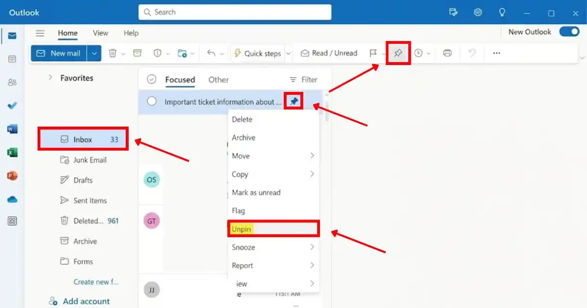 Cách ghim Email Outlook