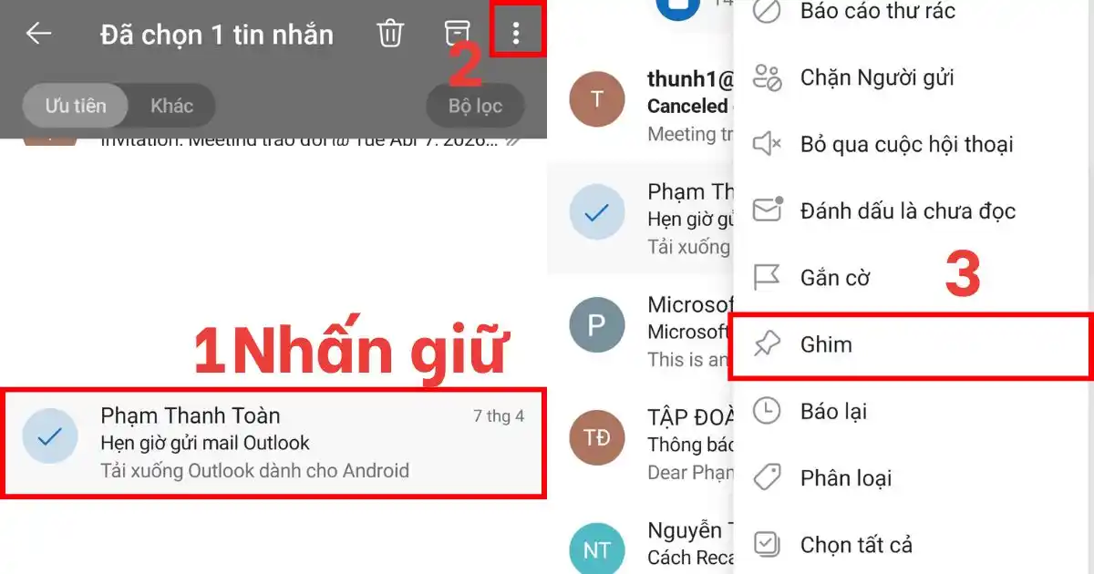 Cách ghim Email Outlook