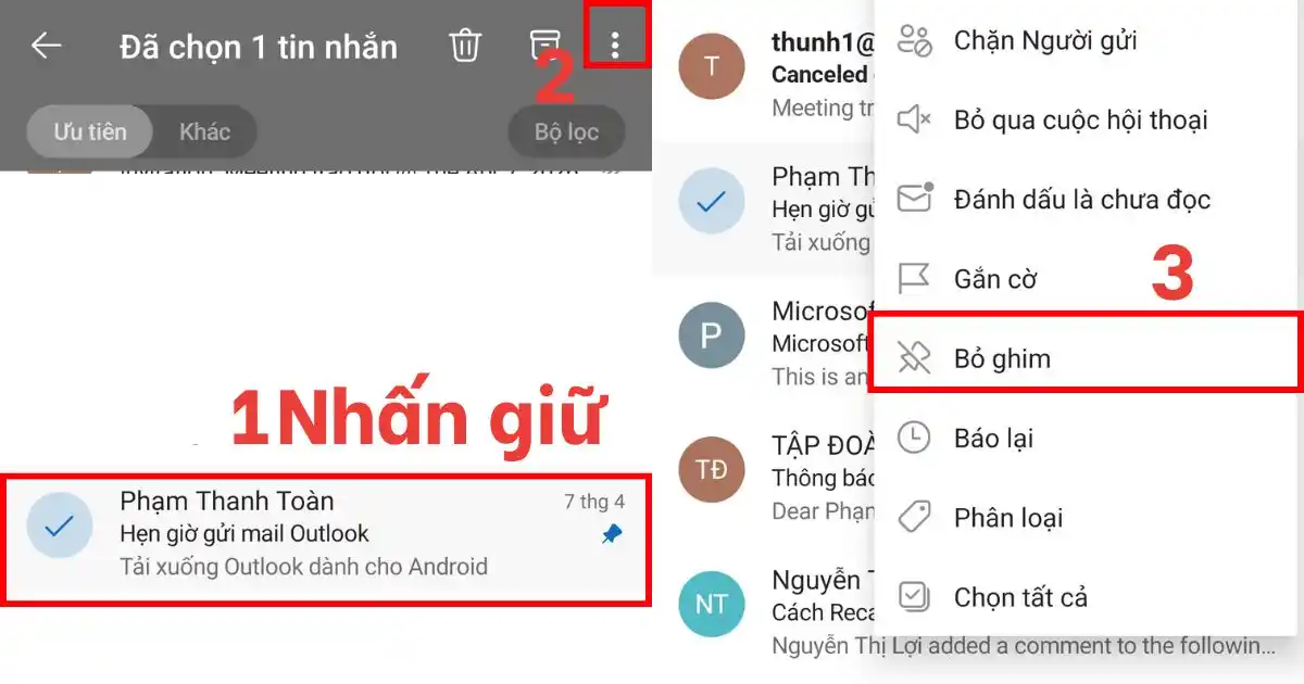 Cách ghim Email Outlook