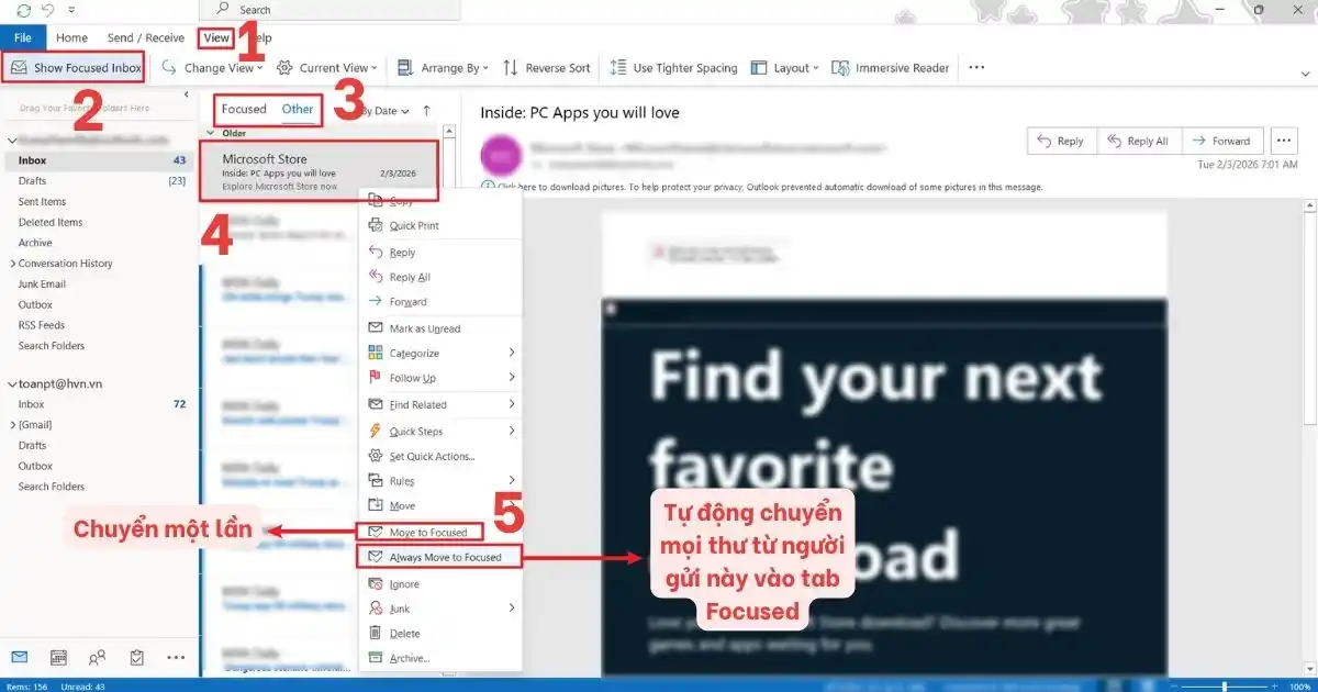 Cách ghim Email Outlook