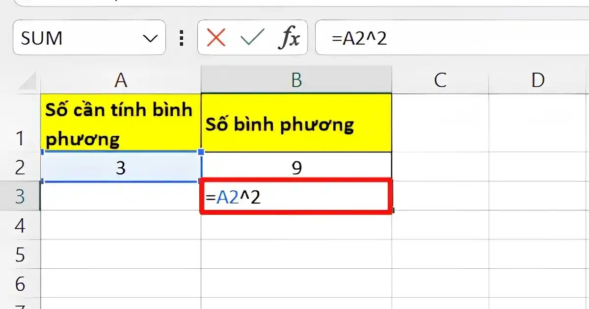 Hàm bình phương trong Excel