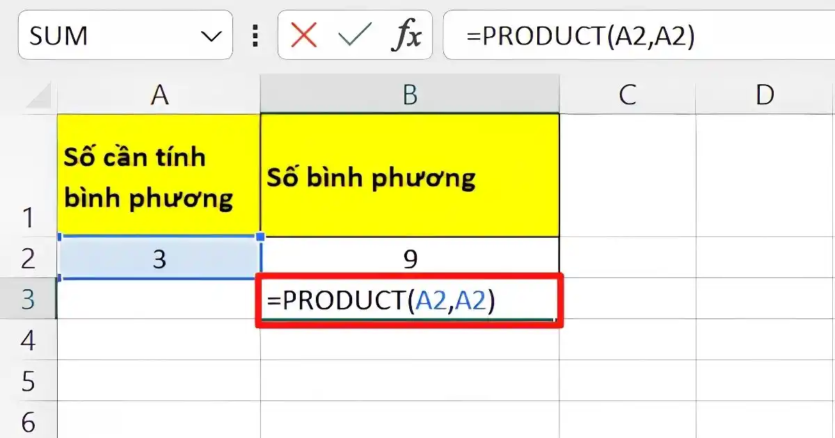 Hàm bình phương trong Excel