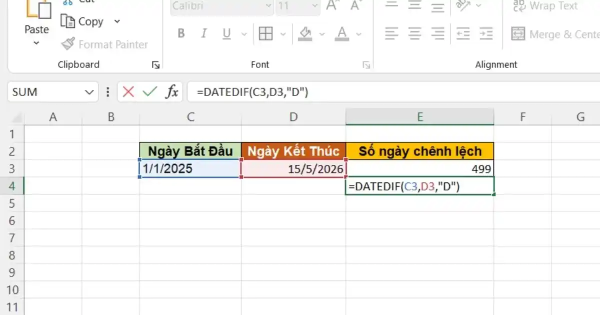 Hàm DATEDIF trong Excel 