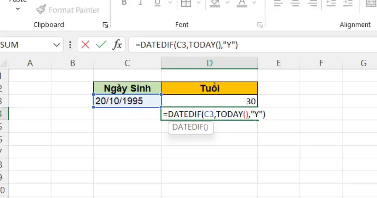 Hàm DATEDIF trong Excel 