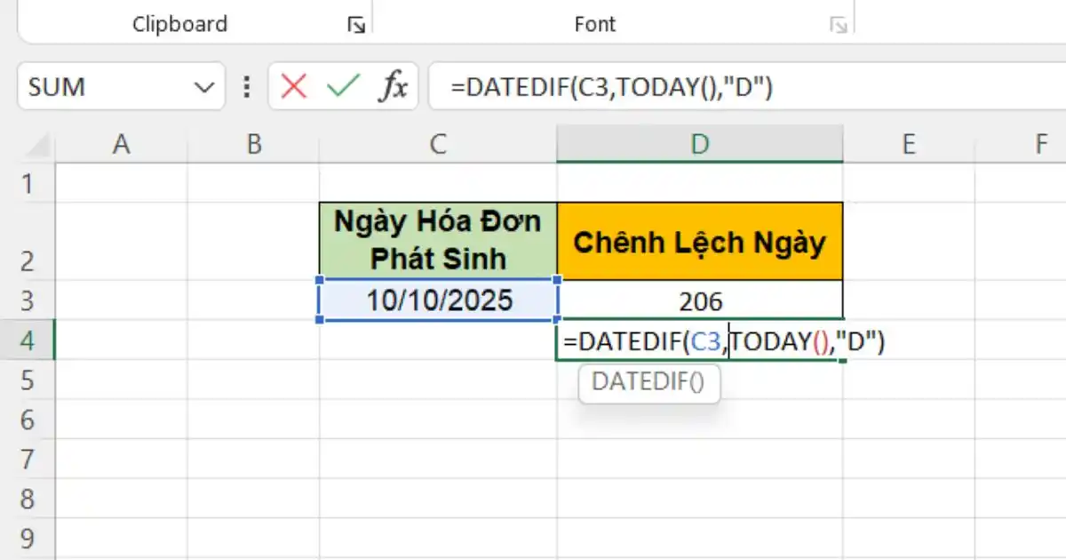 Hàm DATEDIF trong Excel 