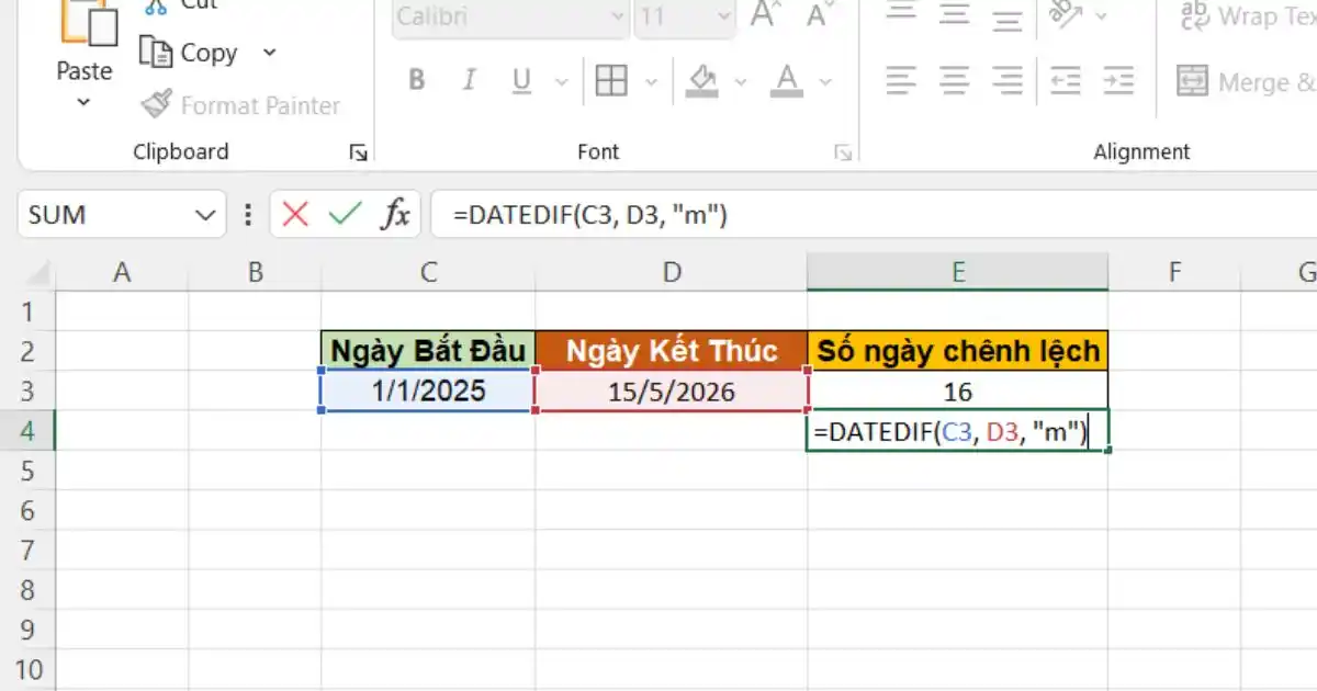 Hàm DATEDIF trong Excel 