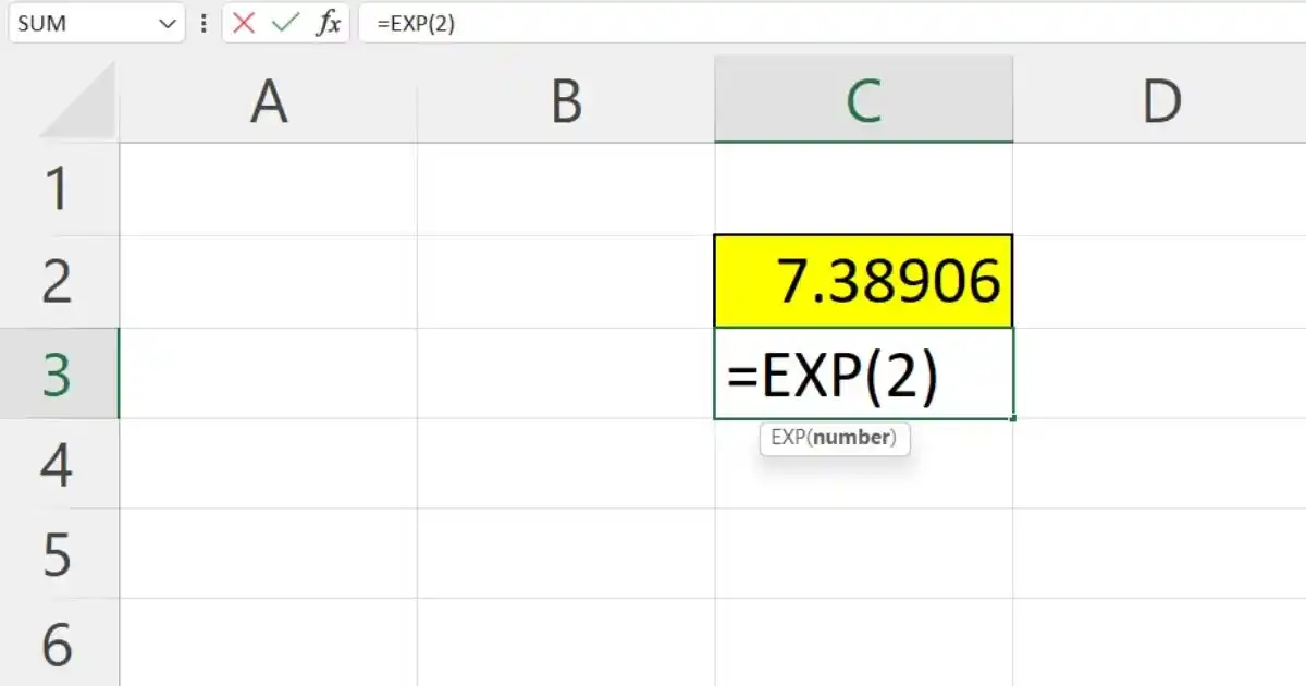 Hàm e mũ trong Excel