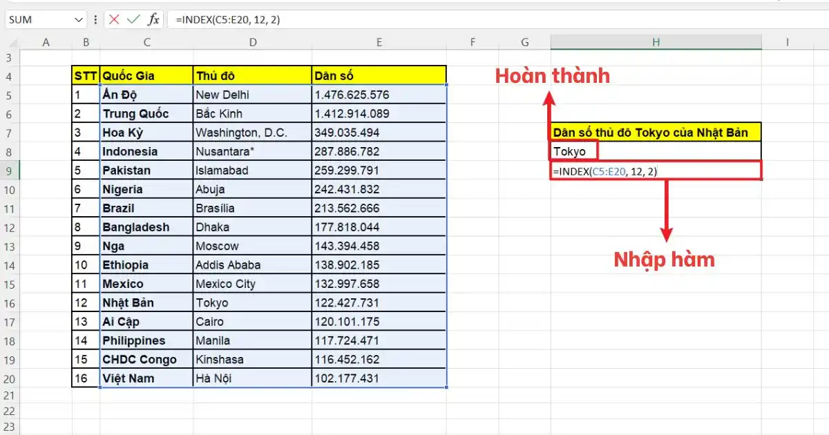 Hàm INDEX và MATCH trong Excel