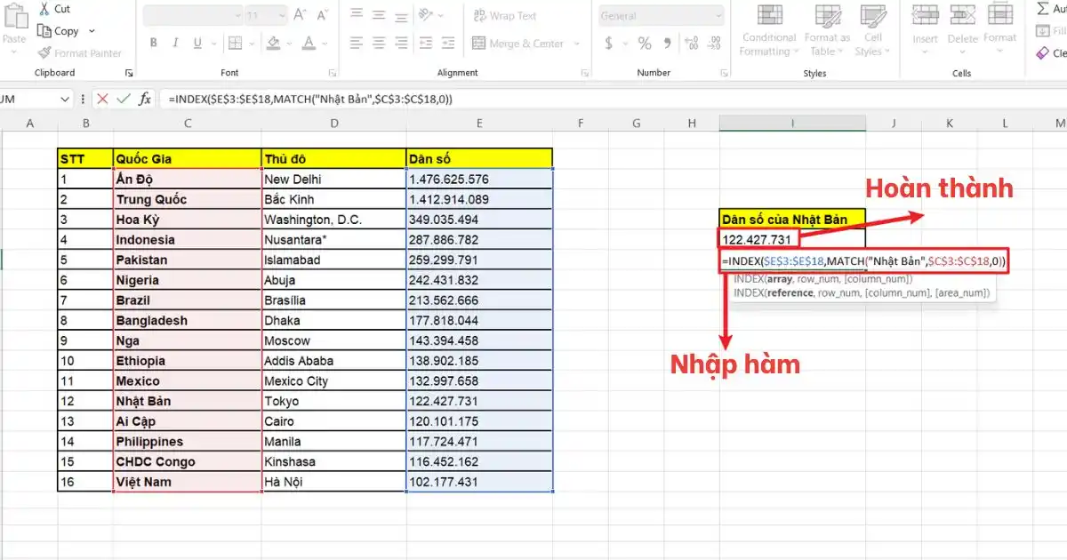 Hàm INDEX và MATCH trong Excel