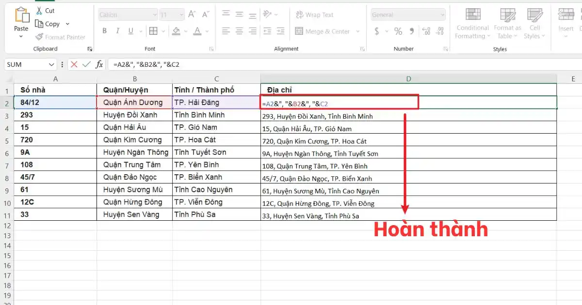 Hàm nối chuỗi trong Excel