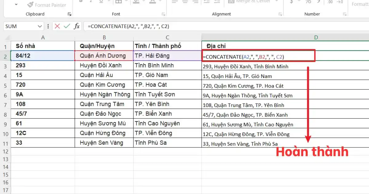 Hàm nối chuỗi trong Excel